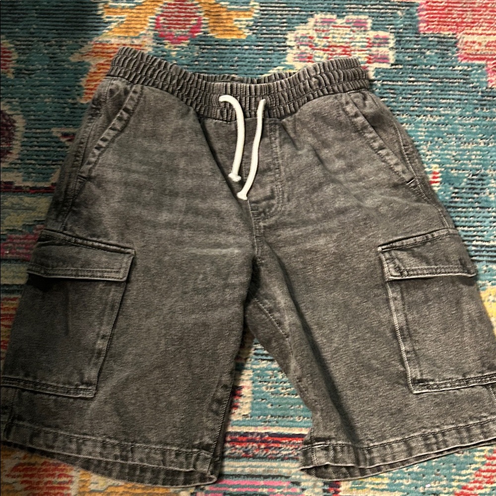 Gray Cargo Shorts with Drawstring